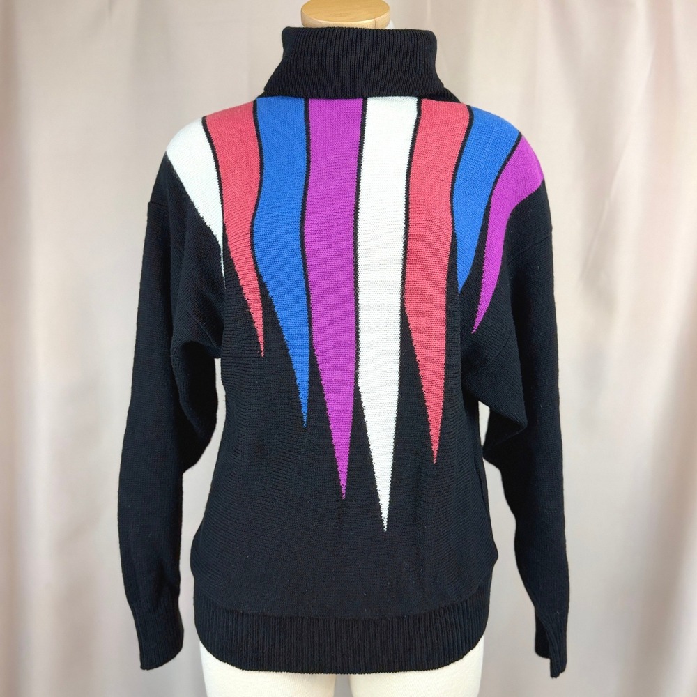 Vintage 80s Womens Sweater (M/L) Wool Blend Black Turtleneck Batwing Mobwife USA